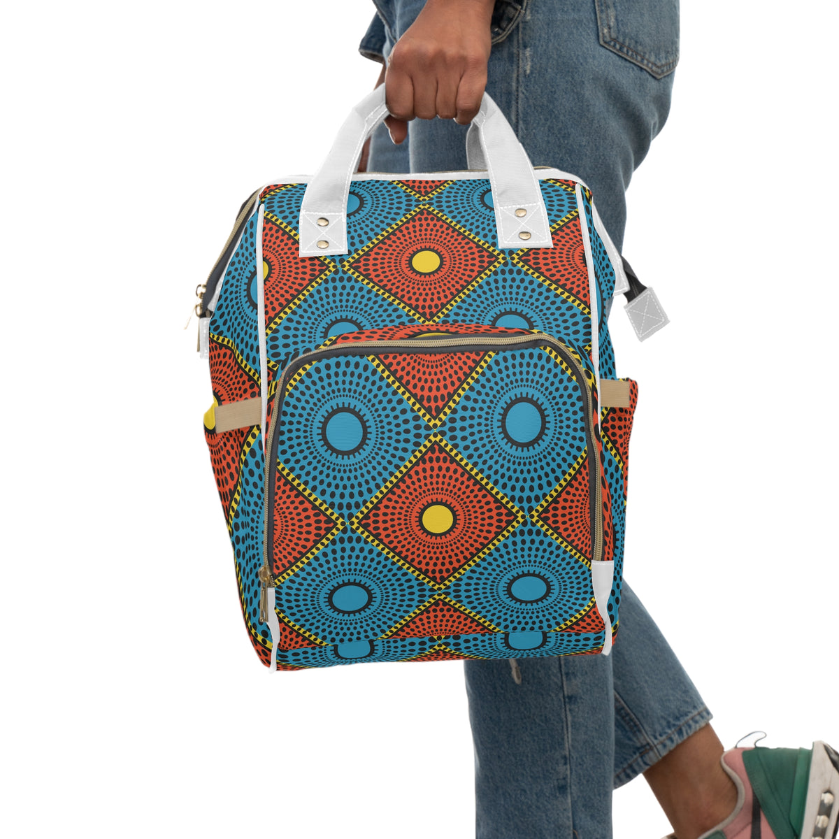 African Dot Pattern Diaper Backpack — Multifunctional Baby Bag for Moms & Dads