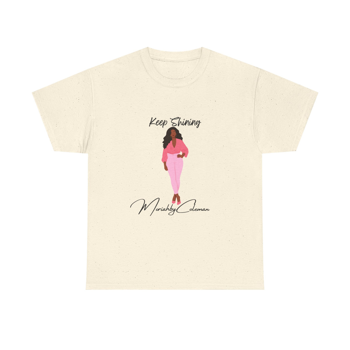 Keep Shining Girl T-Shirt | Pink Fashion Illustration, Inspirational Script