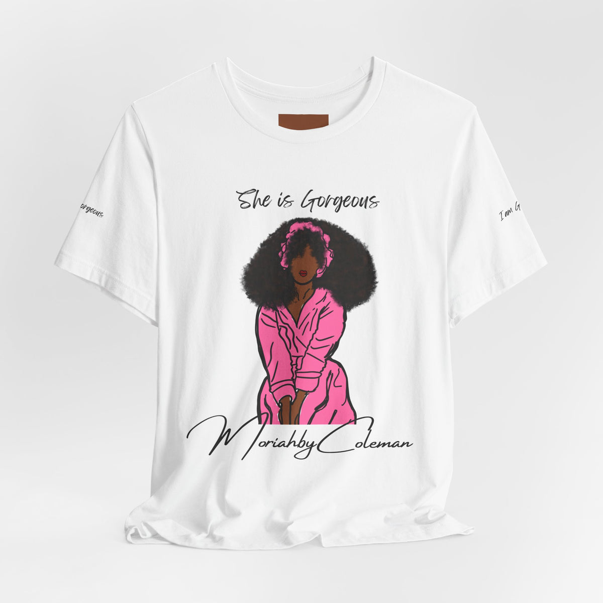 She Is Gorgeous illustration T-Shirt | Pink Afro Woman Artwork