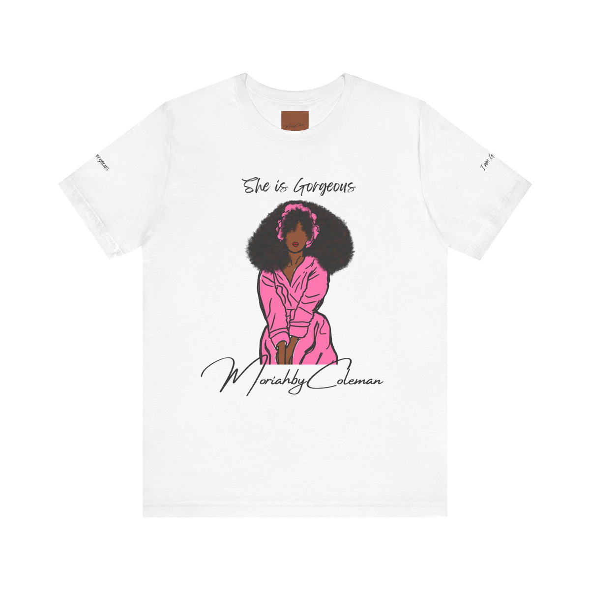 She Is Gorgeous illustration T-Shirt | Pink Afro Woman Artwork