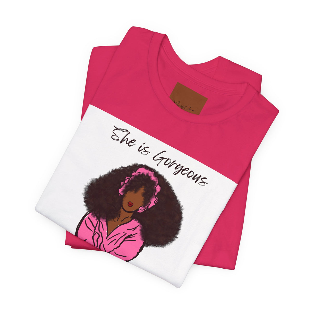 She Is Gorgeous illustration T-Shirt | Pink Afro Woman Artwork