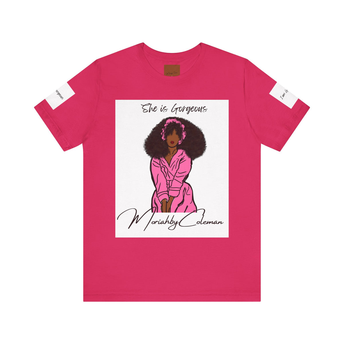 She Is Gorgeous illustration T-Shirt | Pink Afro Woman Artwork