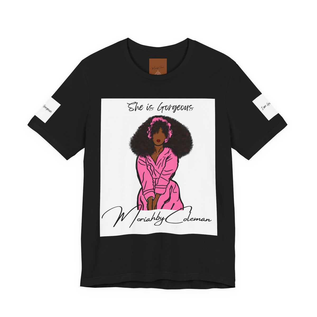 She Is Gorgeous illustration T-Shirt | Pink Afro Woman Artwork