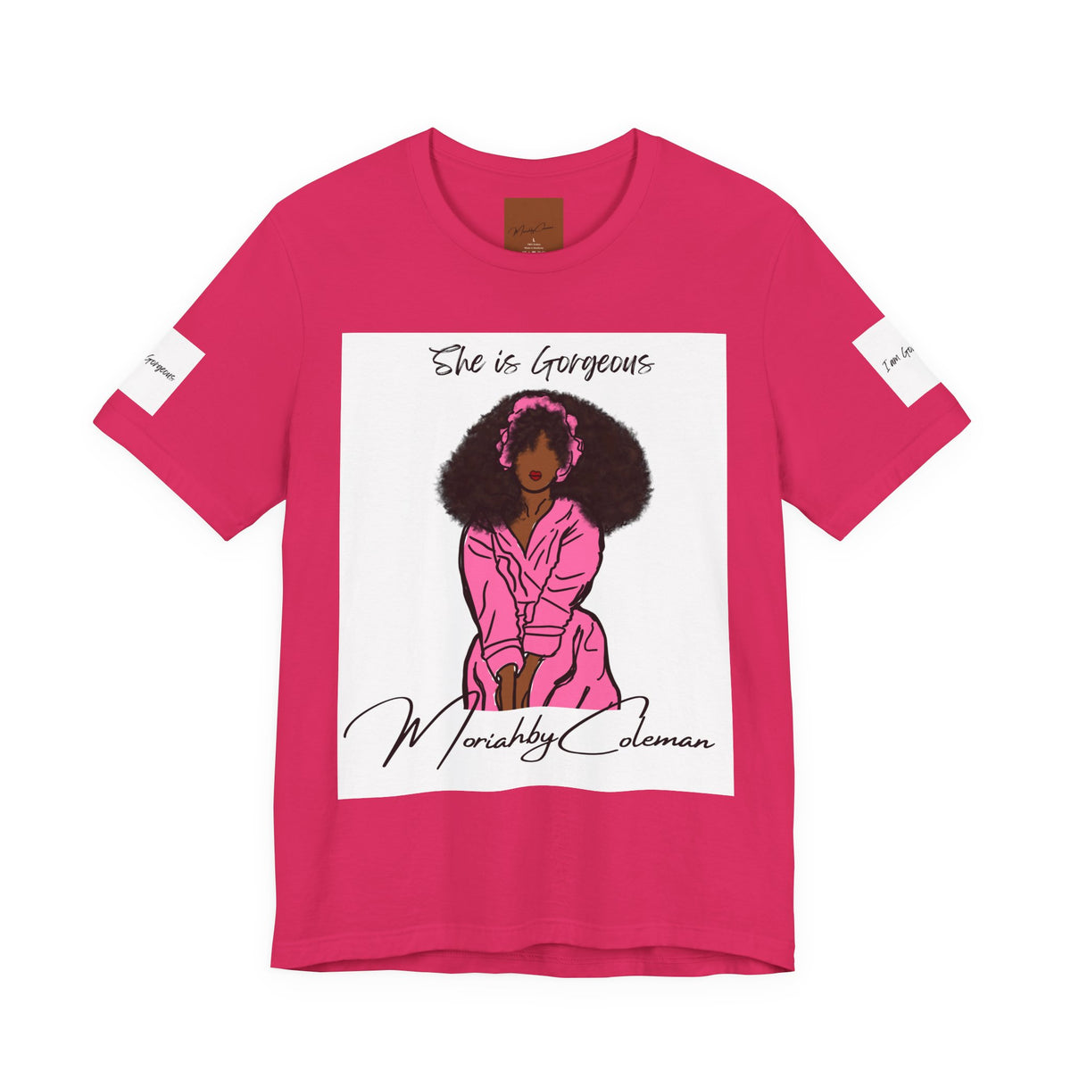 She Is Gorgeous illustration T-Shirt | Pink Afro Woman Artwork