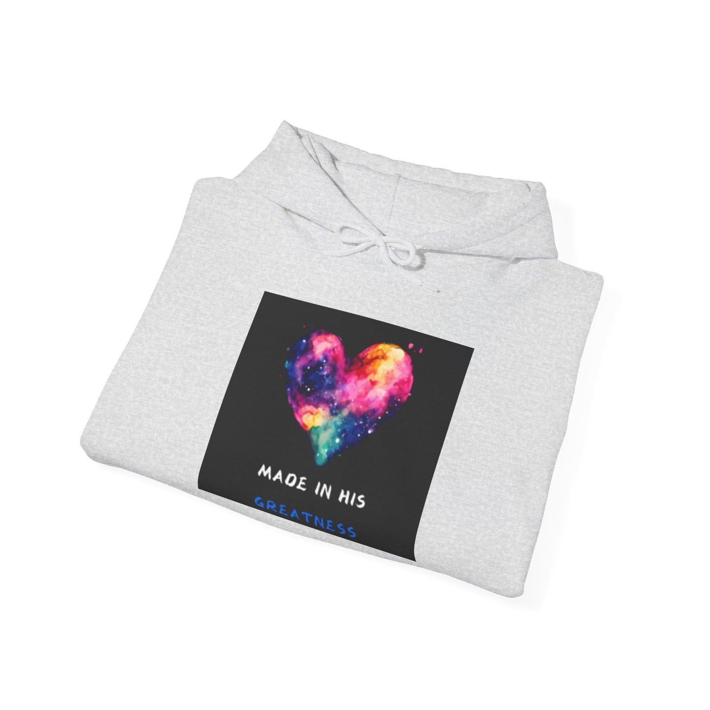 Colorful Heart Design Hooded Sweatshirt - "Made in His Greatness"