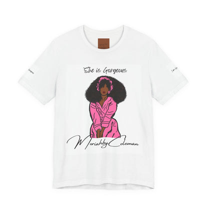 She Is Gorgeous illustration T-Shirt | Pink Afro Woman Artwork