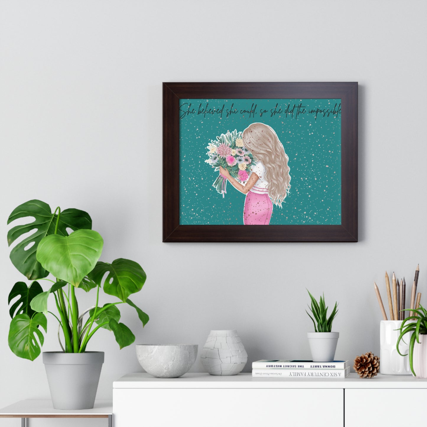 Inspirational Framed Horizontal Poster - "She Believed She Could, So She Did"