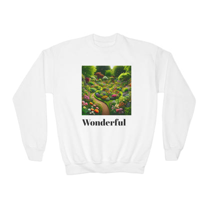 Youth Crewneck Sweatshirt - 'Wonderful' Floral Garden Design