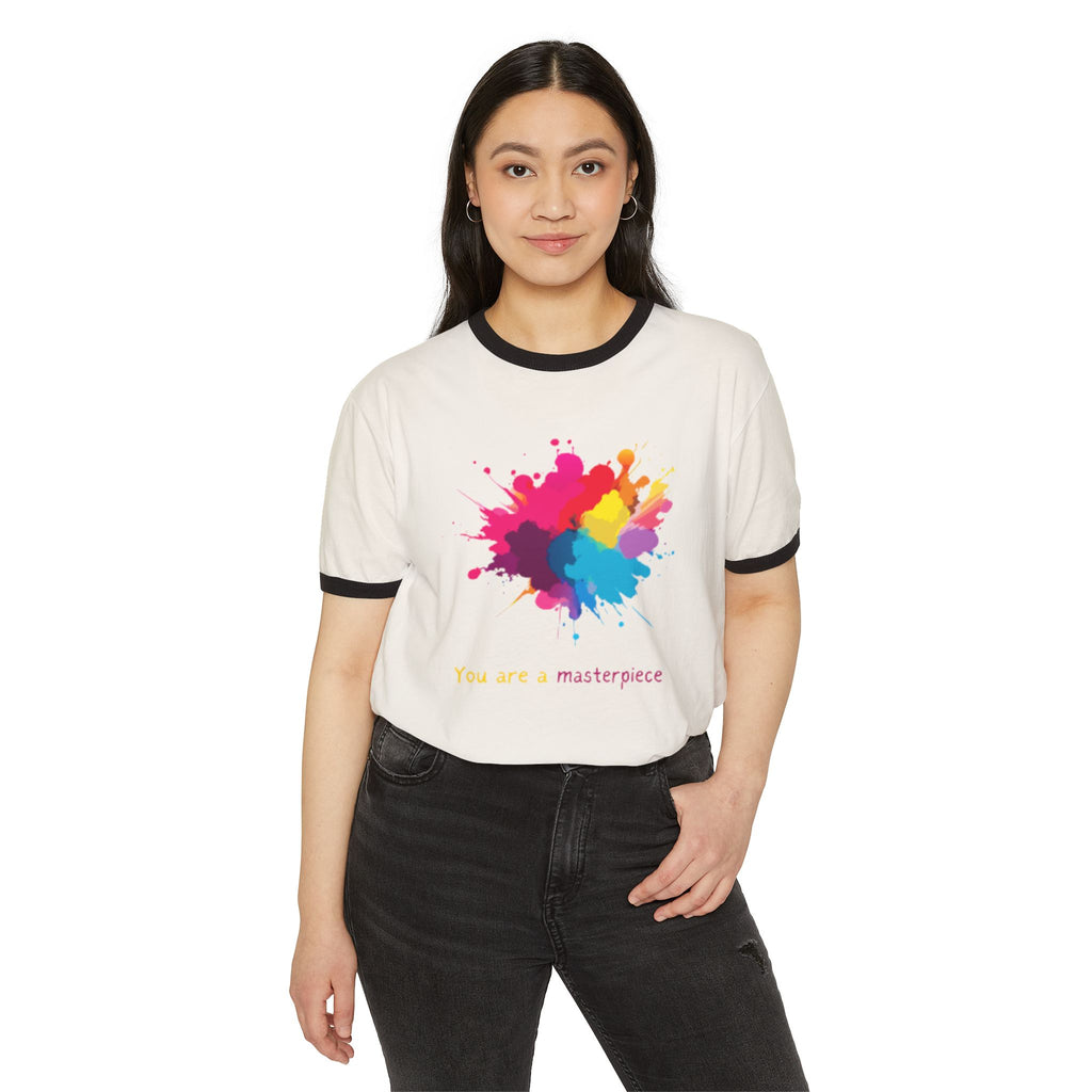 You Are A Masterpiece Unisex Cotton Ringer T-Shirt - Colorful Artistic Design