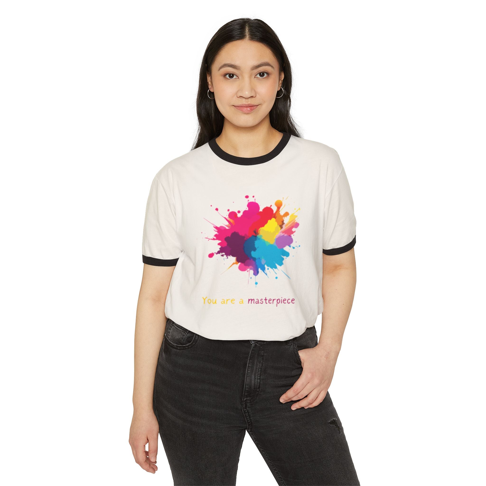 You Are A Masterpiece Unisex Cotton Ringer T-Shirt - Colorful Artistic Design