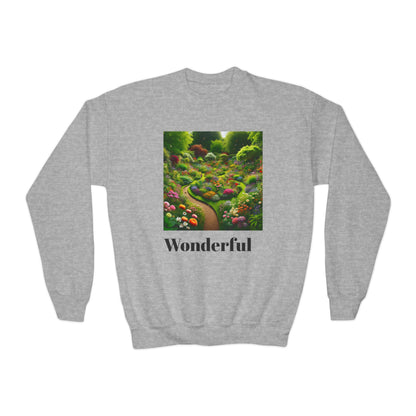 Youth Crewneck Sweatshirt - 'Wonderful' Floral Garden Design