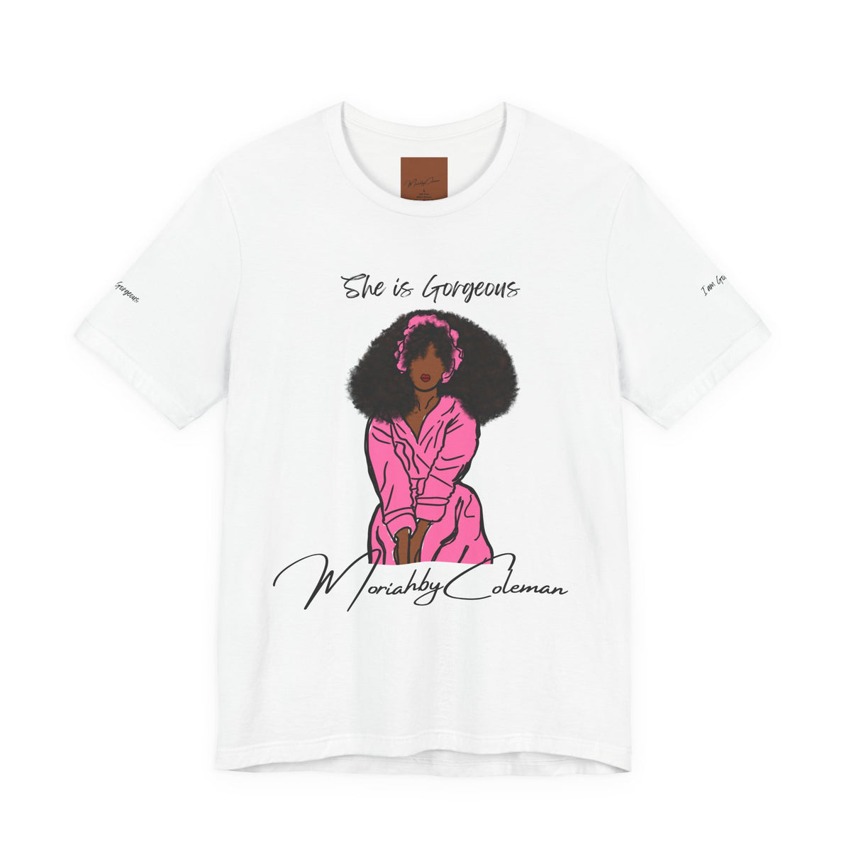 She Is Gorgeous illustration T-Shirt | Pink Afro Woman Artwork