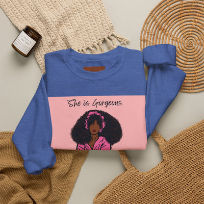 She Is Gorgeous illustration Sweatshirt | Afro Woman Pink Artwork