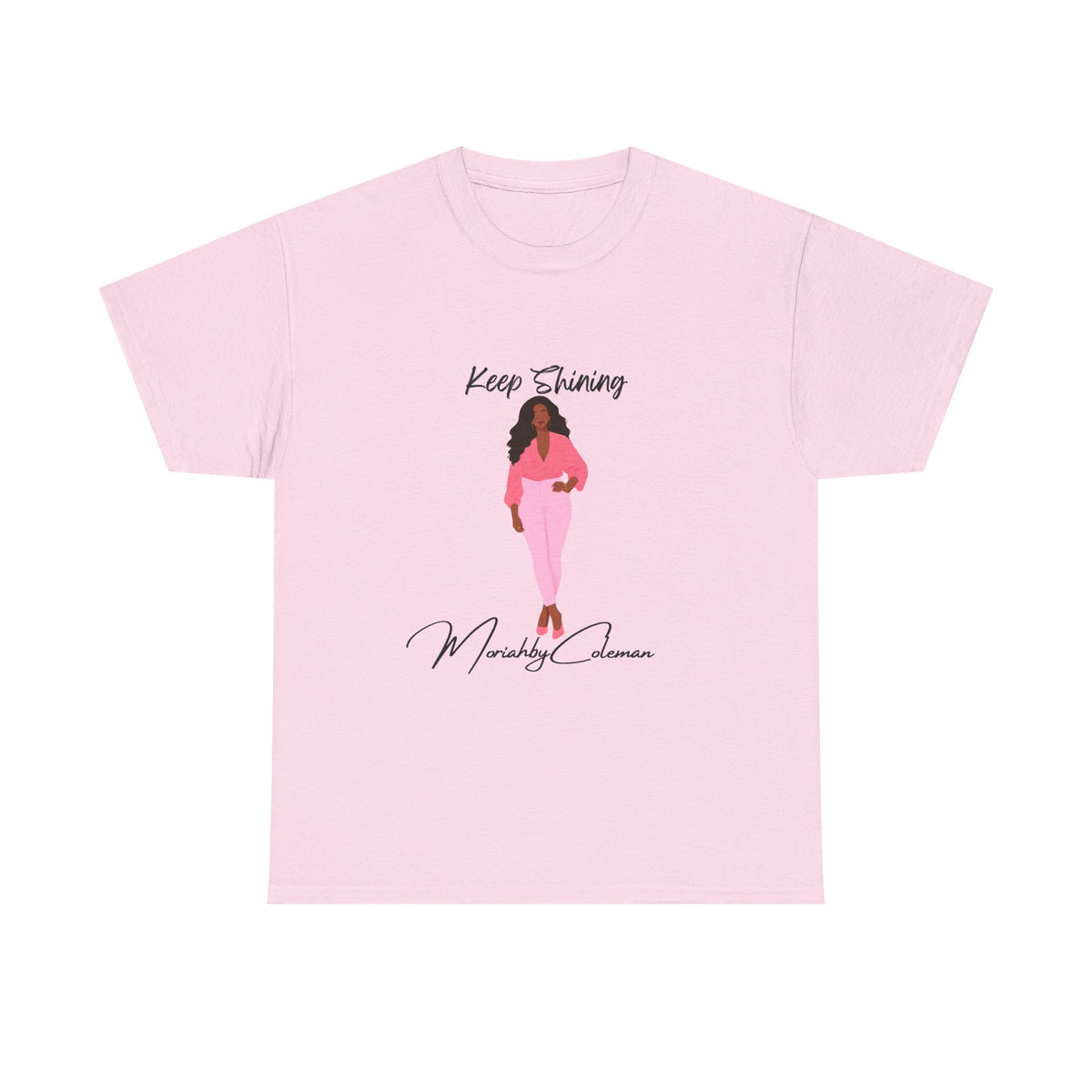 Keep Shining Girl T-Shirt | Pink Fashion Illustration, Inspirational Script