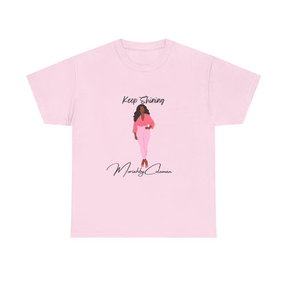 Keep Shining Girl T-Shirt | Pink Fashion Illustration, Inspirational Script