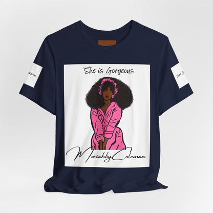 She Is Gorgeous illustration T-Shirt | Pink Afro Woman Artwork
