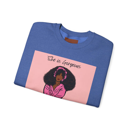 She Is Gorgeous illustration Sweatshirt | Afro Woman Pink Artwork