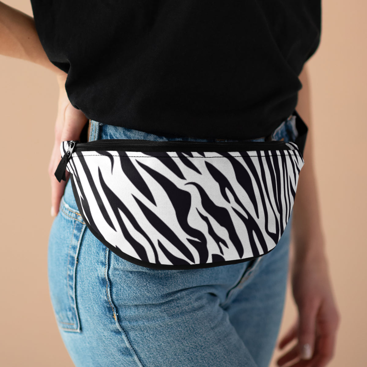 Zebra Print Fanny Pack | Black White Animal Print Waist Bag