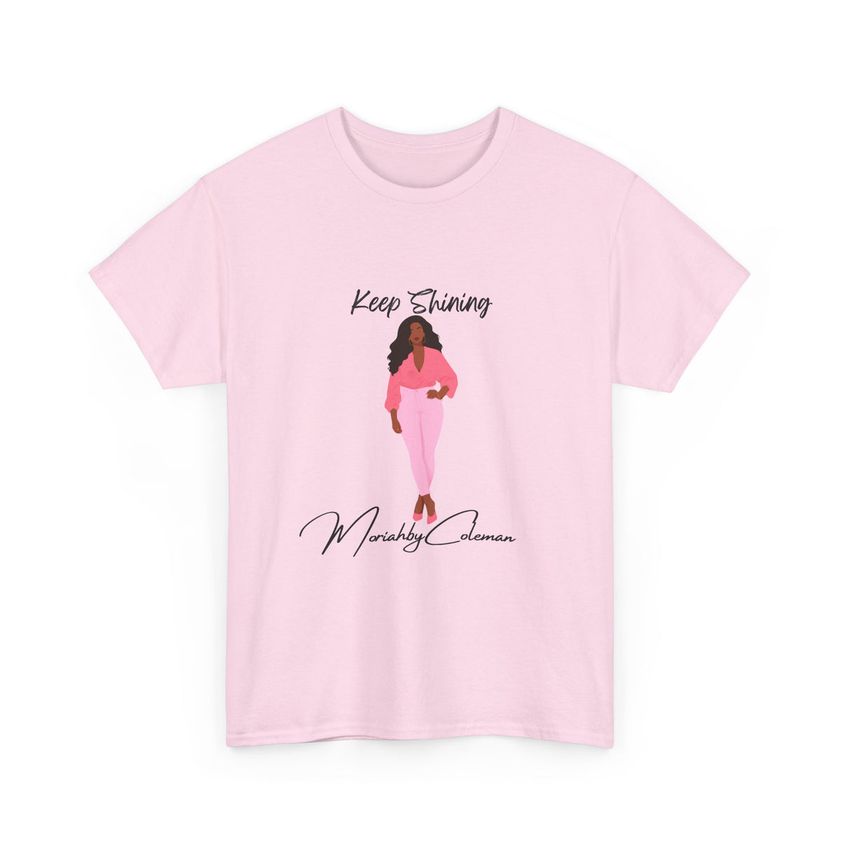 Keep Shining Girl T-Shirt | Pink Fashion Illustration, Inspirational Script