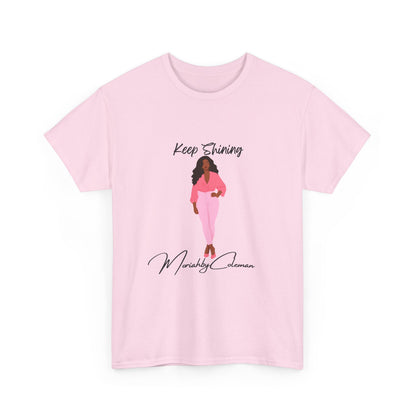 Keep Shining Girl T-Shirt | Pink Fashion Illustration, Inspirational Script