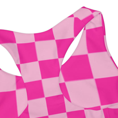 Girls Two Piece Pink Checkered Swimsuit - Fun Summer Swimwear