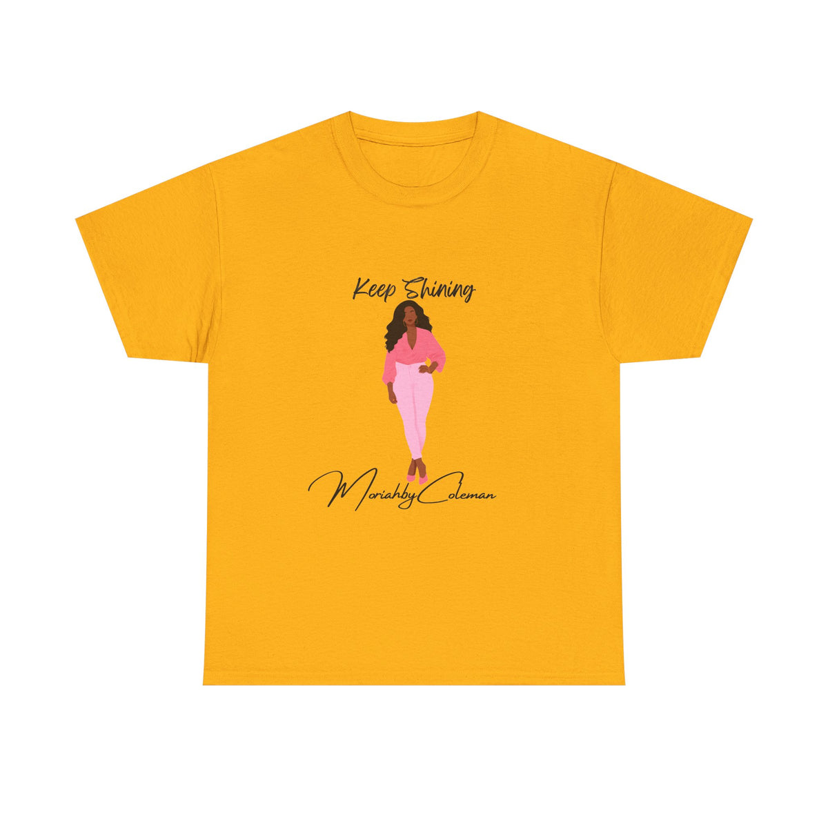 Keep Shining Girl T-Shirt | Pink Fashion Illustration, Inspirational Script