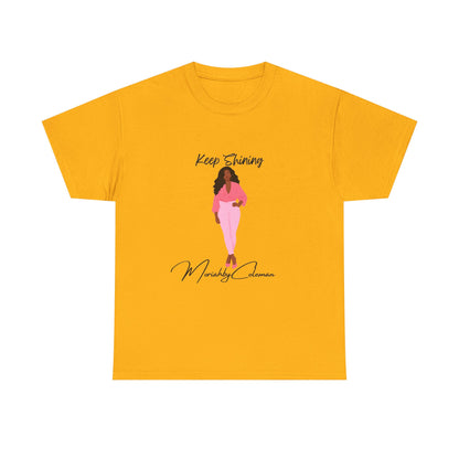 Keep Shining Girl T-Shirt | Pink Fashion Illustration, Inspirational Script