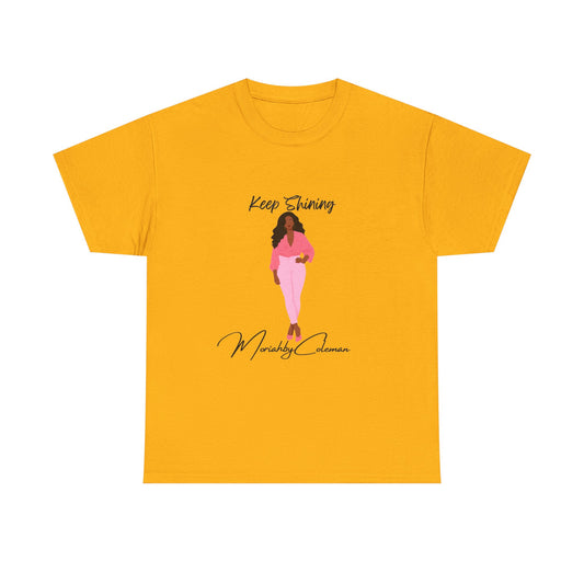 Keep Shining Girl T-Shirt | Pink Fashion Illustration, Inspirational Script