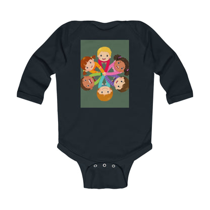 Diverse Friendship Infant Long Sleeve Bodysuit - Cute Cartoon Design