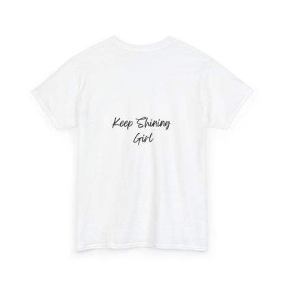 Keep Shining Girl T-Shirt | Pink Fashion Illustration, Inspirational Script