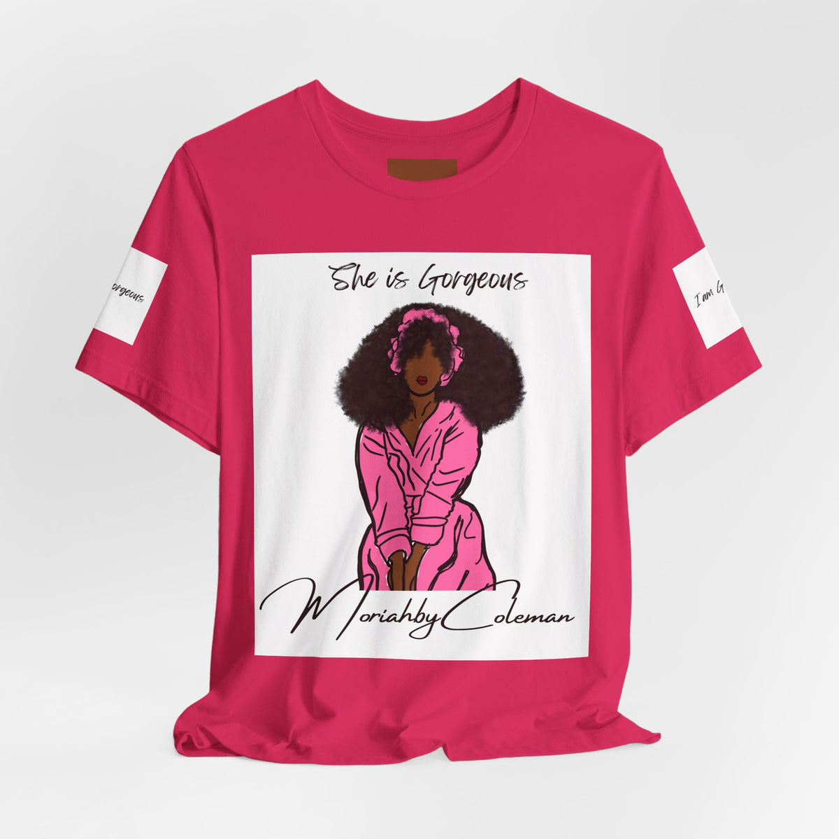 She Is Gorgeous illustration T-Shirt | Pink Afro Woman Artwork