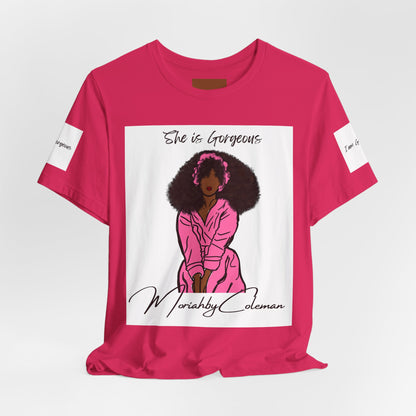 She Is Gorgeous illustration T-Shirt | Pink Afro Woman Artwork