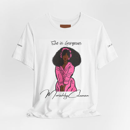She Is Gorgeous illustration T-Shirt | Pink Afro Woman Artwork