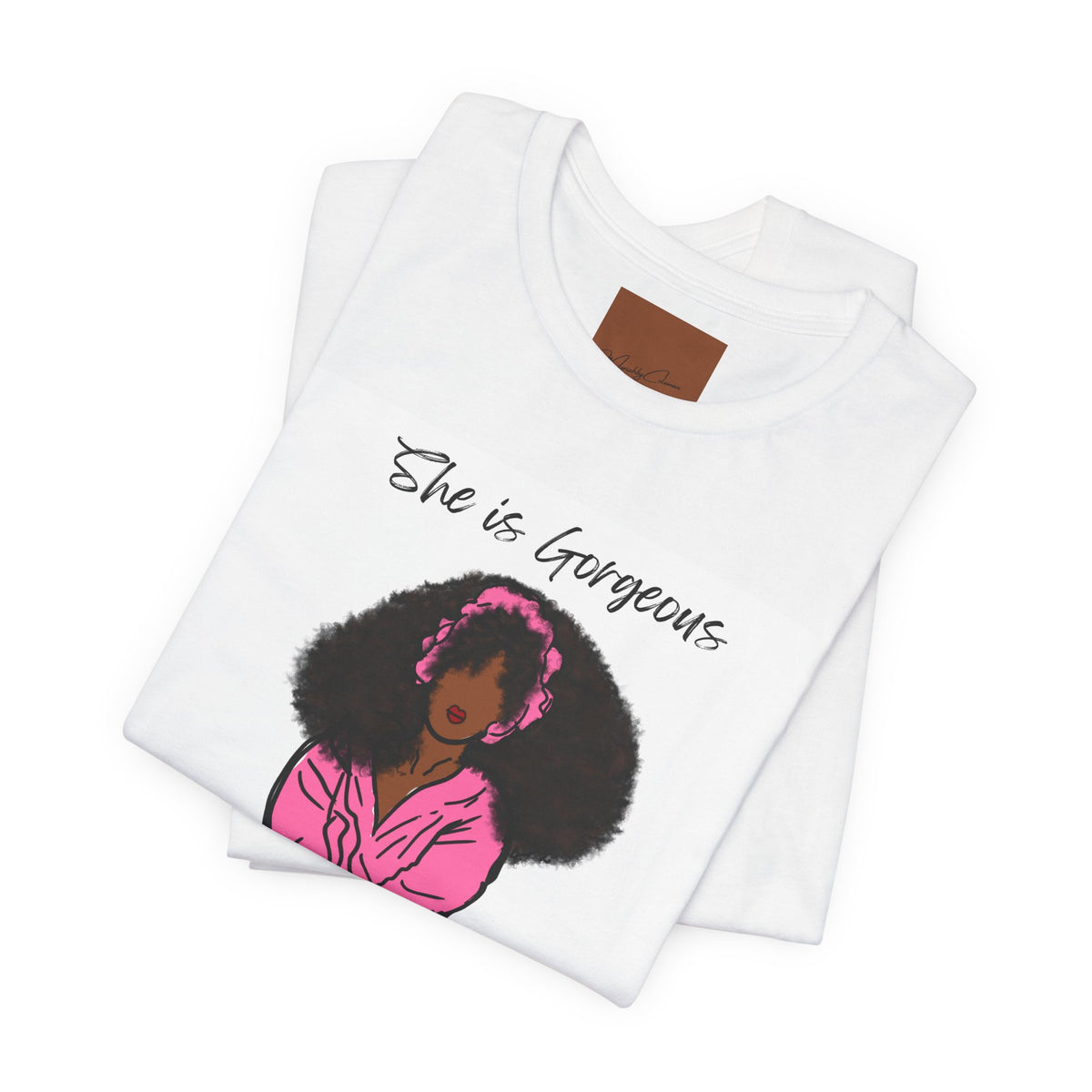She Is Gorgeous illustration T-Shirt | Pink Afro Woman Artwork