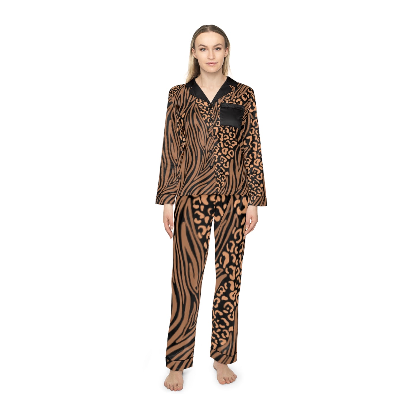 Luxurious Women's Satin Pajamas in Bold Animal Print – Comfortable & Stylish Sleepwear