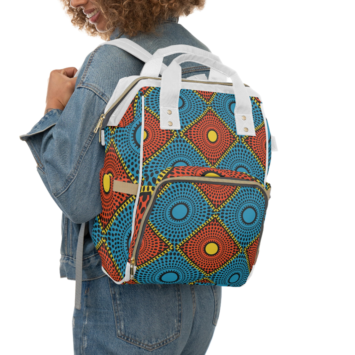 African Dot Pattern Diaper Backpack — Multifunctional Baby Bag for Moms & Dads