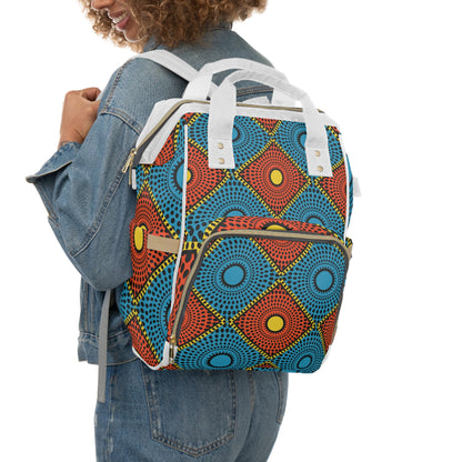 African Dot Pattern Diaper Backpack — Multifunctional Baby Bag for Moms & Dads