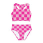 Girls Two Piece Pink Checkered Swimsuit - Fun Summer Swimwear