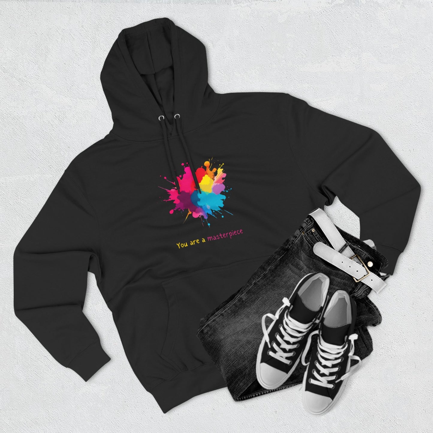 You Are a Masterpiece Colorful Fleece Hoodie - Artistic Pullover for Creative Souls