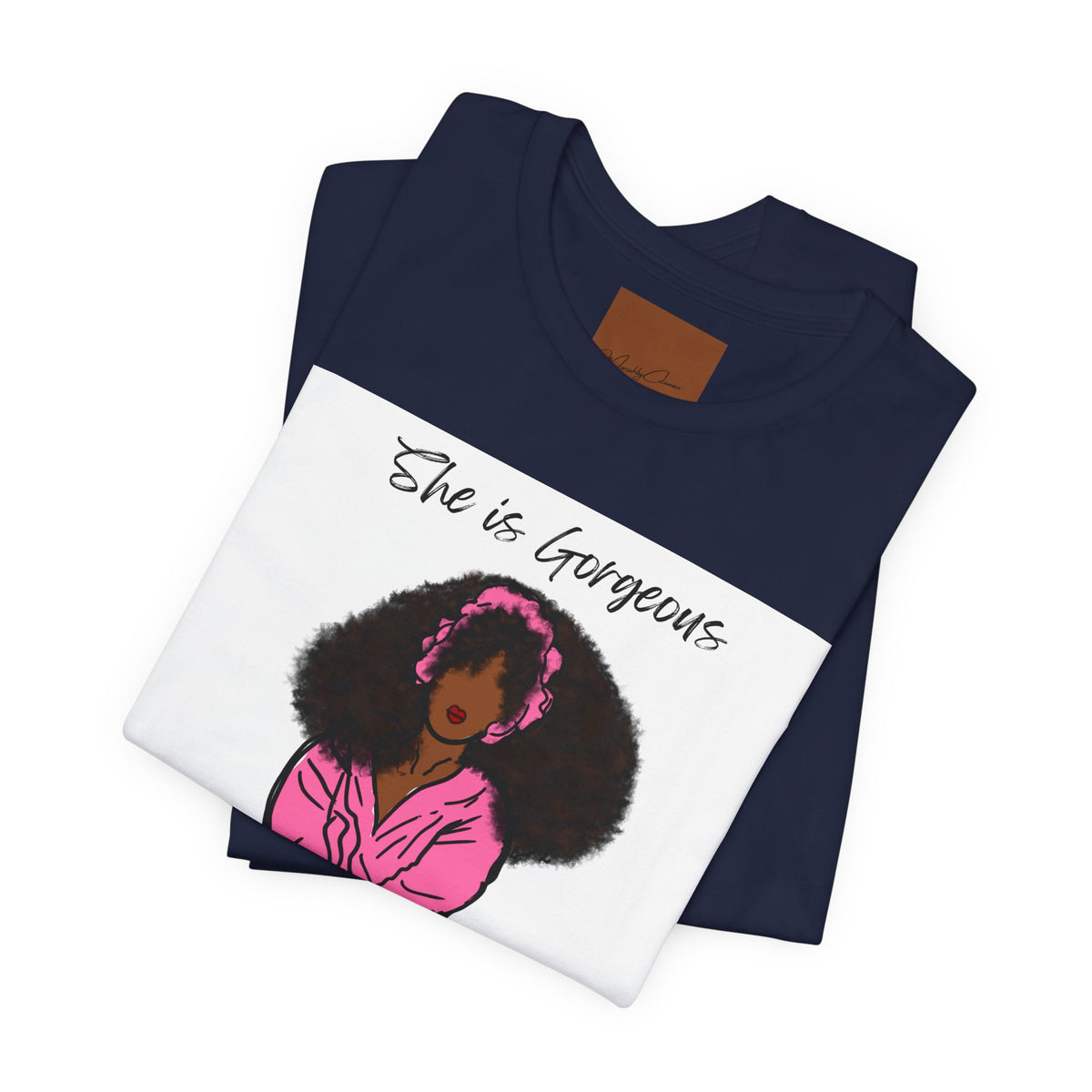 She Is Gorgeous illustration T-Shirt | Pink Afro Woman Artwork