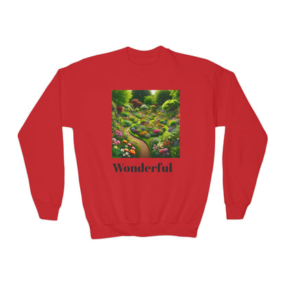 Youth Crewneck Sweatshirt - 'Wonderful' Floral Garden Design