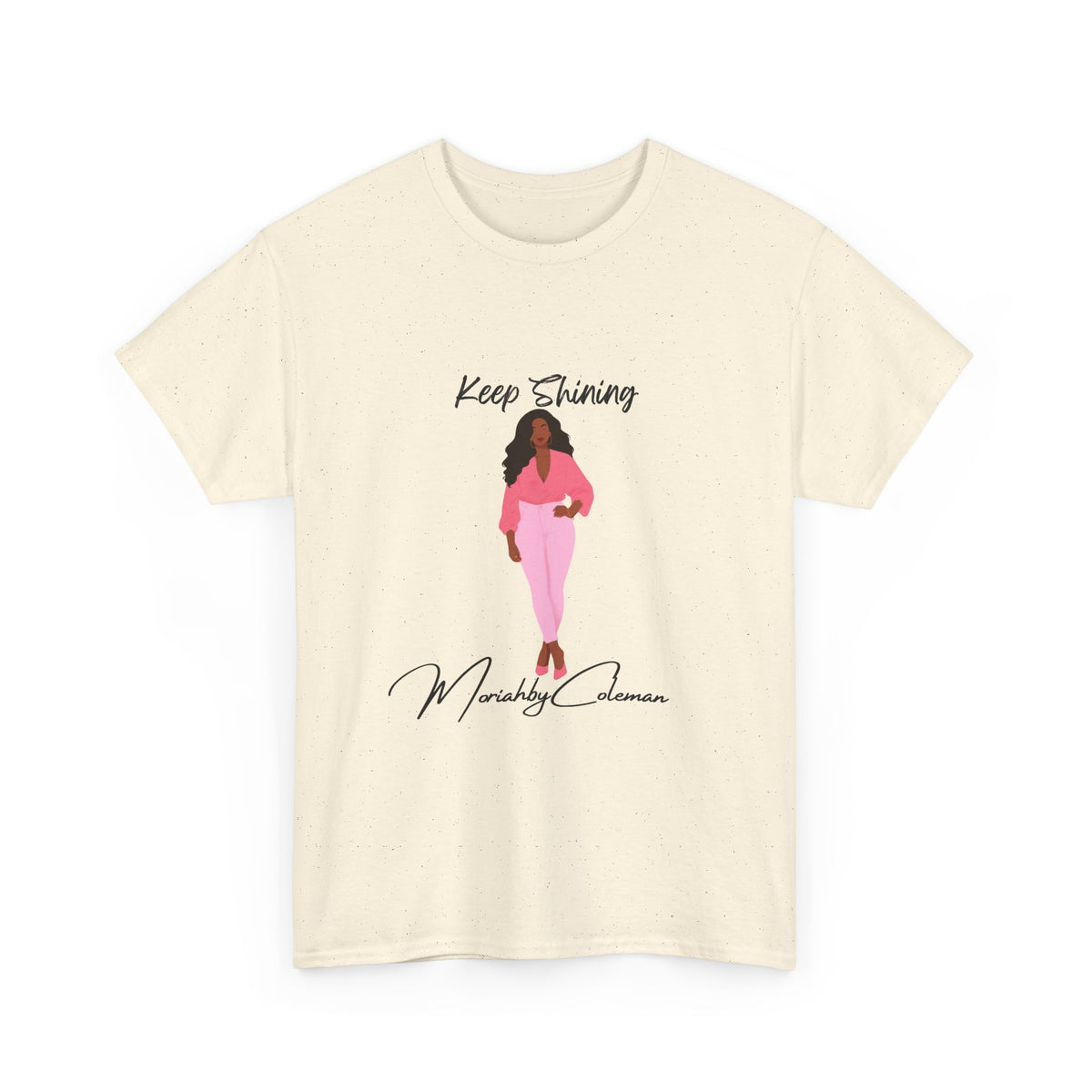 Keep Shining Girl T-Shirt | Pink Fashion Illustration, Inspirational Script