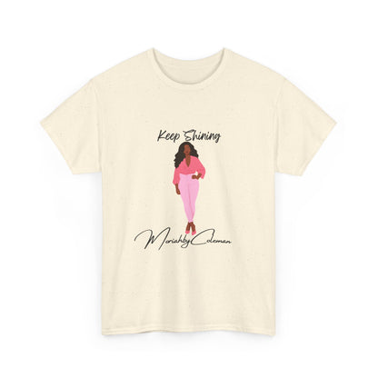 Keep Shining Girl T-Shirt | Pink Fashion Illustration, Inspirational Script