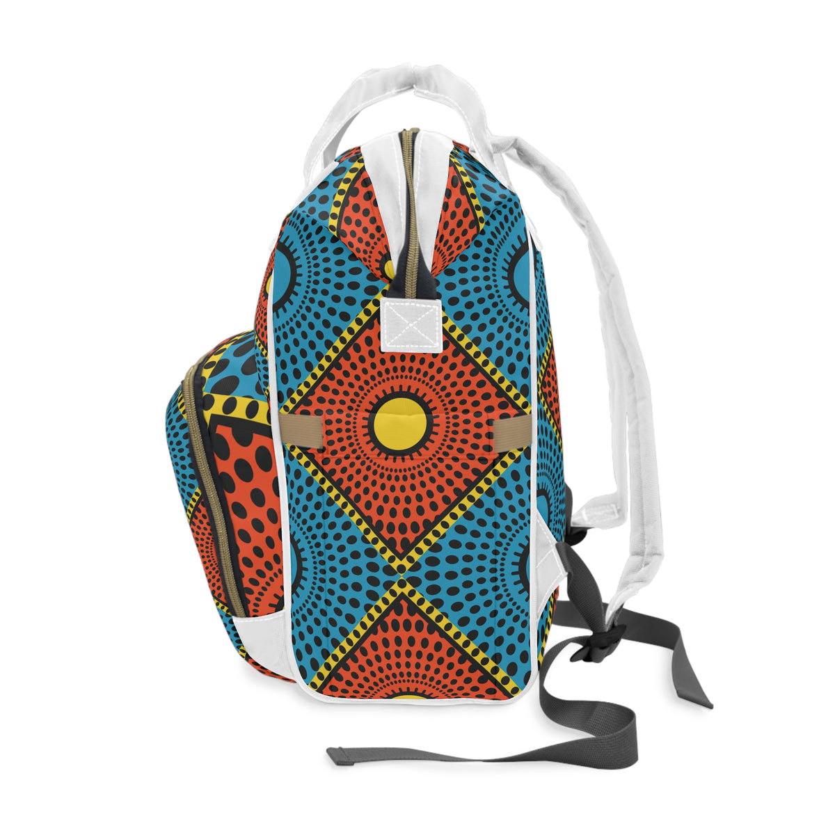 African Dot Pattern Diaper Backpack — Multifunctional Baby Bag for Moms & Dads