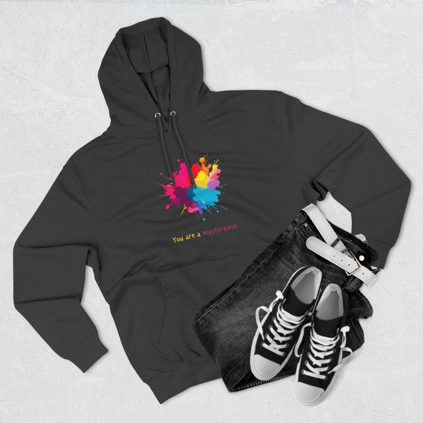 You Are a Masterpiece Colorful Fleece Hoodie - Artistic Pullover for Creative Souls