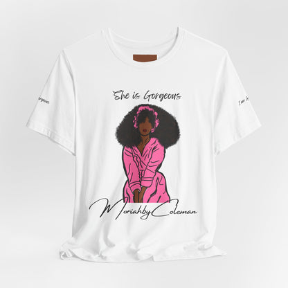 She Is Gorgeous illustration T-Shirt | Pink Afro Woman Artwork