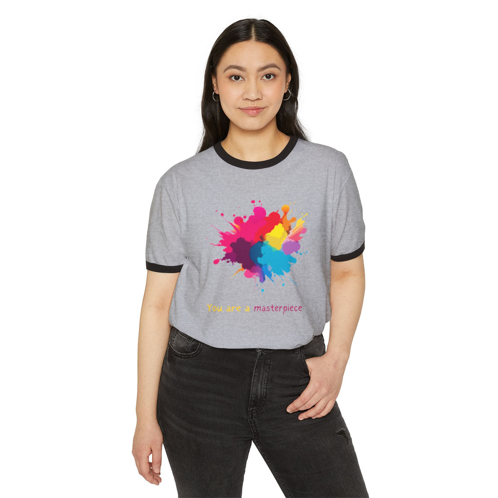 You Are A Masterpiece Unisex Cotton Ringer T-Shirt - Colorful Artistic Design