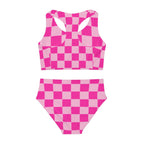 Girls Two Piece Pink Checkered Swimsuit - Fun Summer Swimwear