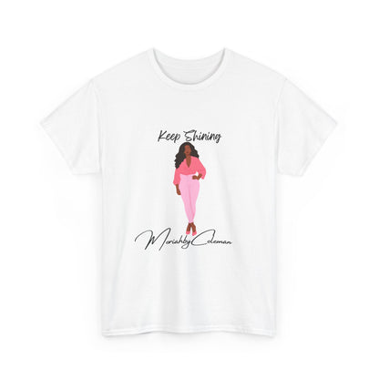 Keep Shining Girl T-Shirt | Pink Fashion Illustration, Inspirational Script