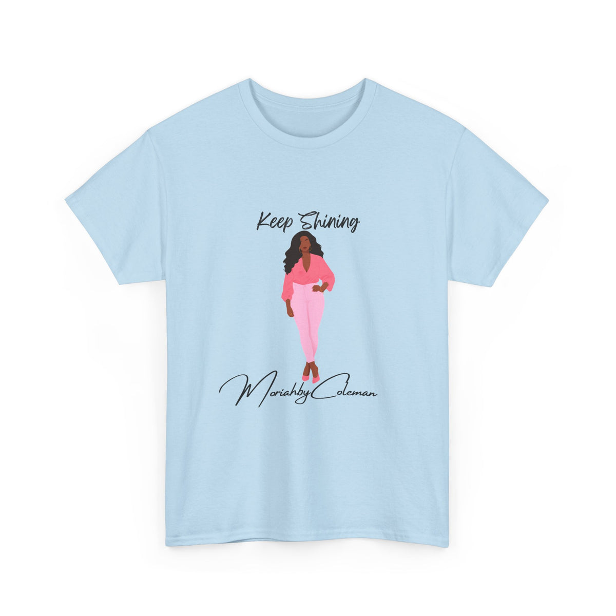 Keep Shining Girl T-Shirt | Pink Fashion Illustration, Inspirational Script